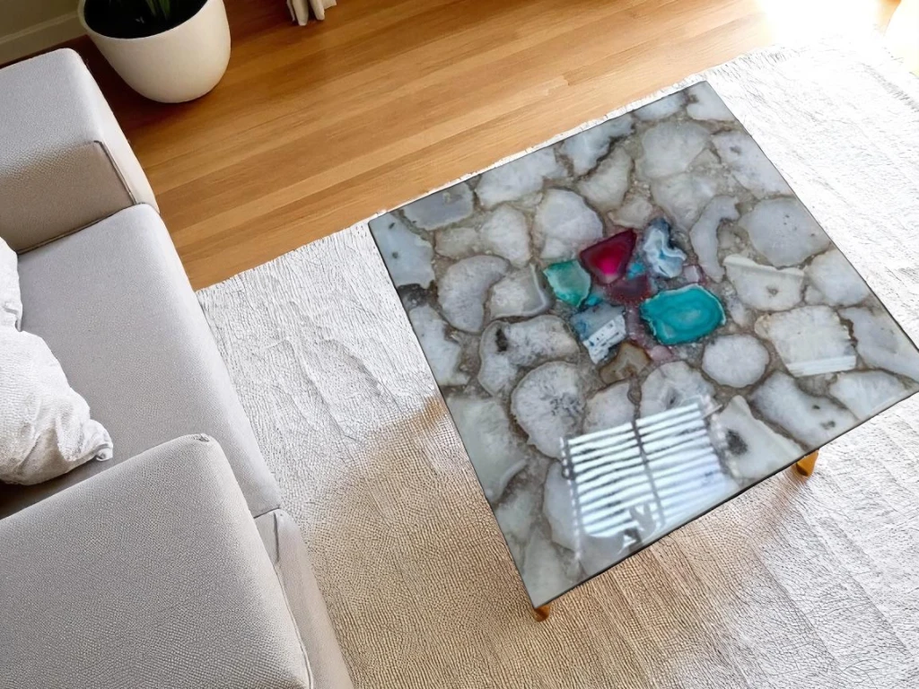 Square White Agate Coffee Table – Modern Elegance for Stylish Homes